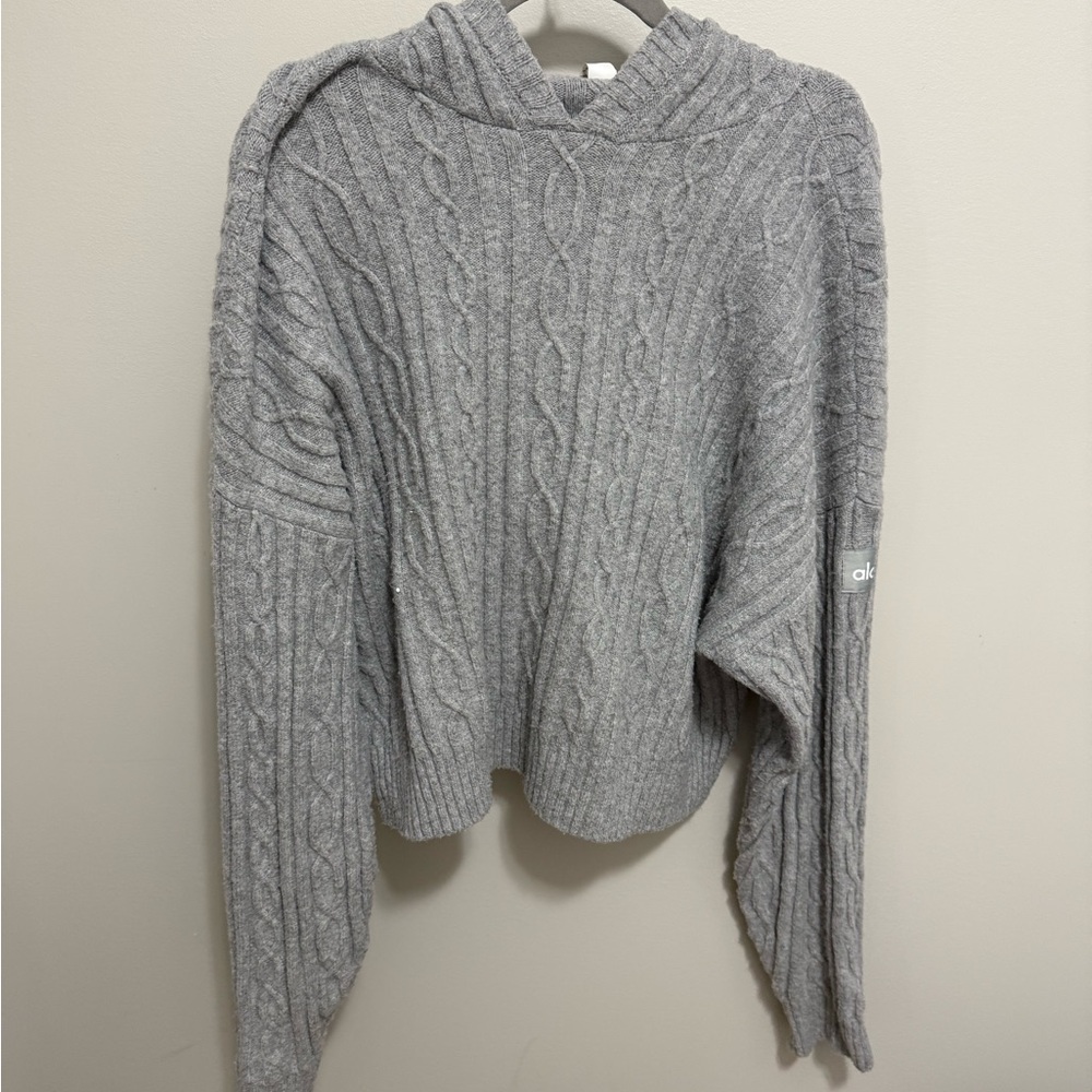 ALO Gray Cable Knit Winter Bliss Hoodie